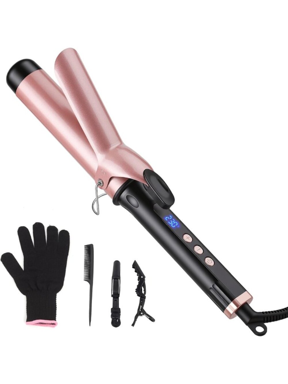 Ceramic Curling Iron Wand for All Hair Types, 14 Temp Settings, Travel-Friendly